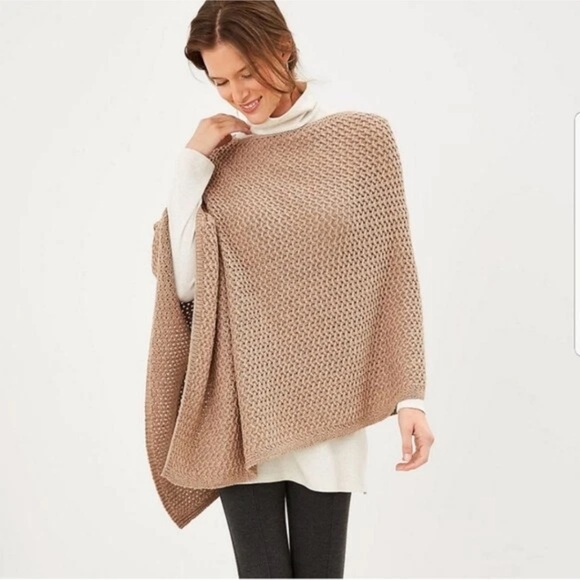J. Jill Sweaters - J. Jill Beachwood Tan Wool Blend Asymmetrical Poncho